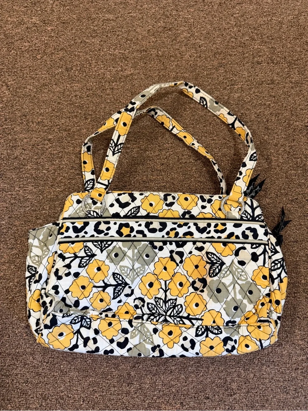 Vera Bradley Go Wild Yellow Floral Leopard Quilted Shoulder Bag Retired